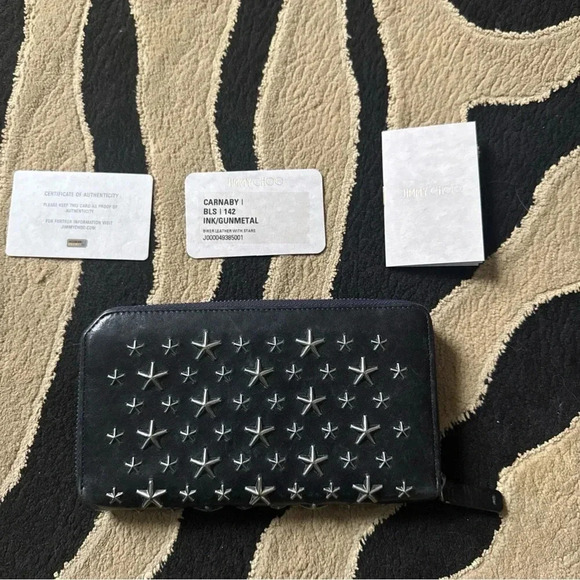 Jimmy Choo Carnaby Zip Around Continental Wallet Silver Studded Stars - Picture 3 of 12